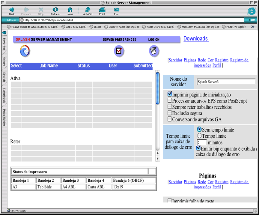 WEB QUEUE MANAGER 118 3 Para visualizar as preferências do servidor definidas para o Splash RPX-ii, clique no ícone Preferências do servidor.