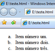 Linguagem HTML Lista Ordenada <ol> <li type= a >item número um.