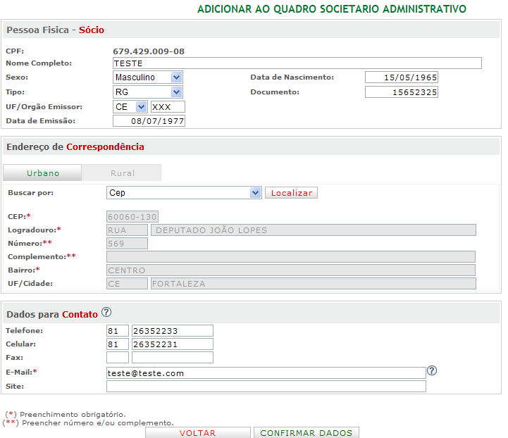 Informe Masculino ou Feminino.