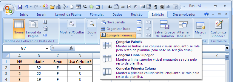 No exemplo, a célula selecionada foi A1.