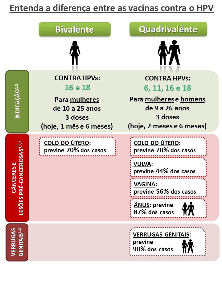 Vacinas HPV Vacina papillomavírus humano 6, 11, 16, 18 (recombinante) GARDASIL Vacina papilomavírus humano 16, 18 (recombinante) CERVARIX A partir de 9 anos 3 3 3 Mulheres 9 a 45 anos de idade 3 2 1.