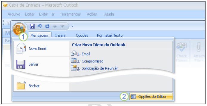 Figura 7 - Visualizando teclas de atalho. Alterando a Aparência e o funcionamento dos itens O Outlook fornece várias opções para ajudá-lo a alterar a aparência e o funcionamento dos itens.