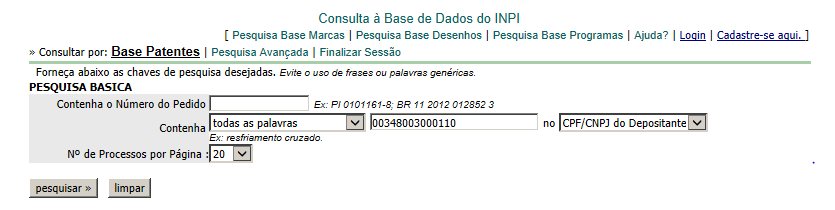 Exemplo de busca por CNPJ Razão social: Empresa Brasileira de Pesquisa Agropecuária Nome comercial: Embrapa CNPJ: