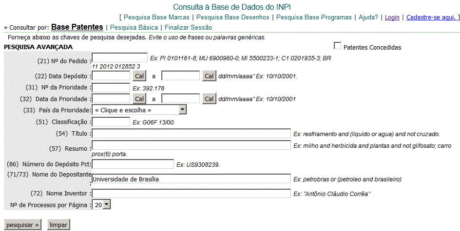 É recomendável que se faça a busca também pelo nome por extenso (Universidade de Brasília) da