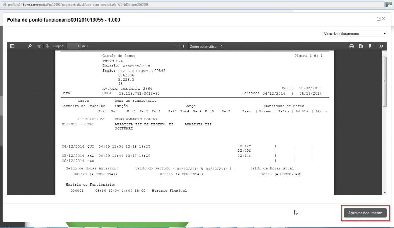 E este documento passa a ficar salvo no Fluig, na pasta selecionada no Gerenciamento do GED.