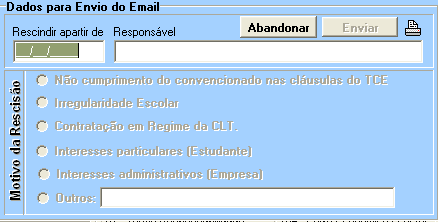 Campo para informar a data da rescisão. Botão para enviar a rescisão e gerar o formulário para impressão. Botão para emitir a rescisão sem encaminhar a mesma para o CIEEMG.