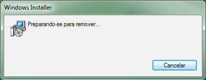 Windows Installer 2. Logo em seguida, será exibida uma janela com a barra de progresso, que será fechada automaticamente ao final da desinstalação.