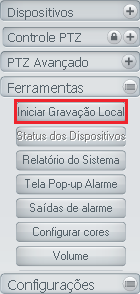 Gravação local automática de imagens O software irá iniciar a gravação automática das câmeras configuradas em seus respectivos períodos de