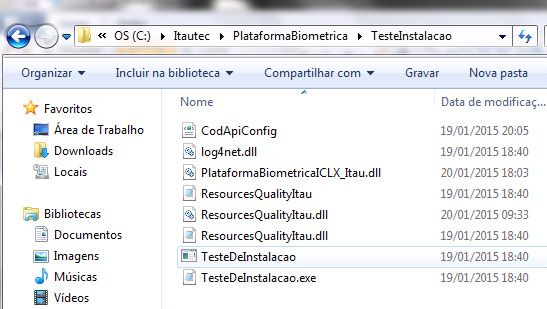 c:\itautec\plataformabiometrica\testeinstalacao e executar o