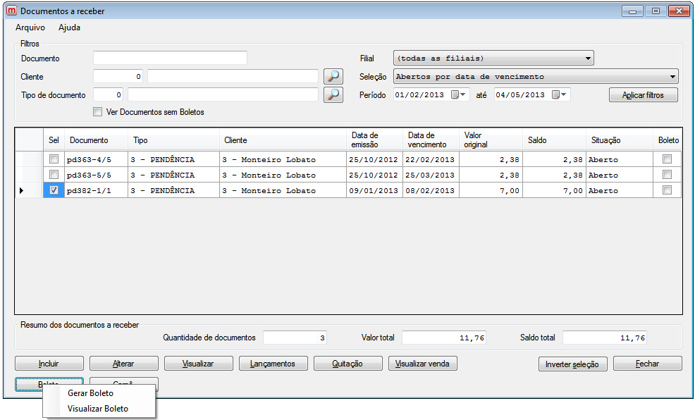 boleto (abaixo) Selecionar a configuração