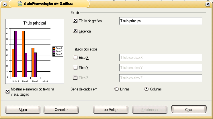 6. Clique em Próximo, aparecerá uma caixa onde é possível incluir o título do Gráfico, legenda, e o título do