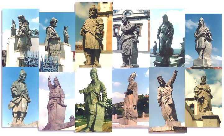 Escultura Os doze profetas esculpidos em pedra sabão por Aleijadinho entre 1795 e 1805.