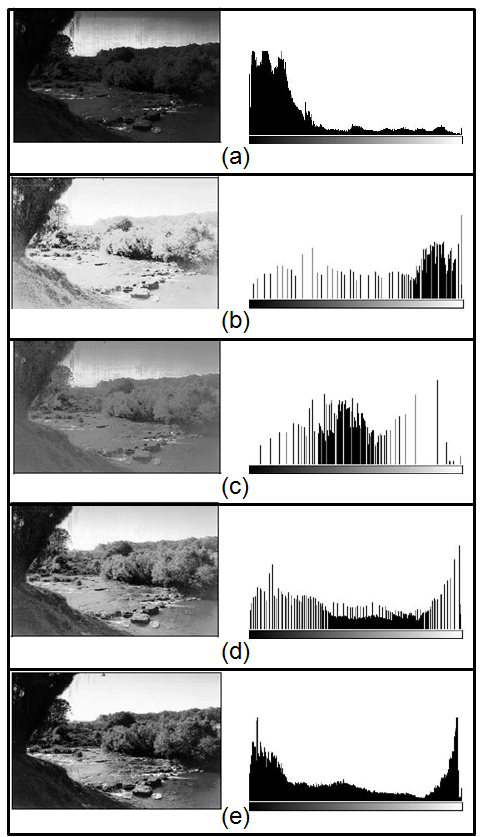 CAPÍTULO 3. MINERAÇÃO E PROCESSAMENTO DE IMAGENS 64 clara. No histograma da Figura 3.10(c) a concentração dos pixels está nos valores intermediários de cinza, resultando em uma imagem de brilho médio.