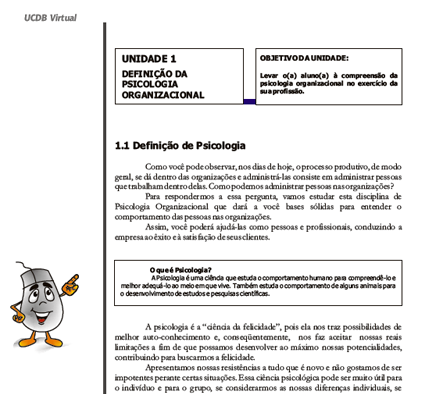 TUTORIAL Moodle UCDB VIRTUAL 3. MATERIAIS DIDÁTICOS A seguir temos um exemplo de conteúdo para leitura (material didático digitalizado).