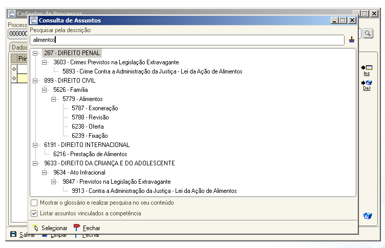 5.12 Escolha o assunto relativo ao tema do pedido do requerente.