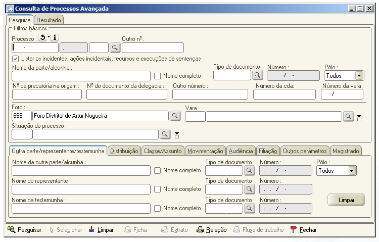12.3 Outra opção de consulta de processos é através do Menu Consulta >> Processos Avançada. Informe o número do processo e clique em Pesquisar 12.