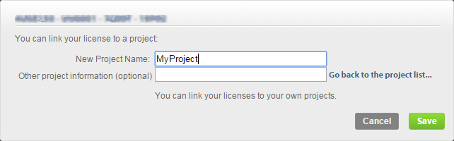 Aqui pode gerenciar suas licenças atribuindo-as aos projetos. Selecione as licenças apropriadas da lista e então clique em Link to a project.