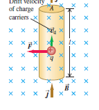 Força magnética sobre um fio condutor Seja um fio condutor retilíneo, com seção reta A e comprimento L, no qual uma corrente elétrica escoa de baixo para cima.