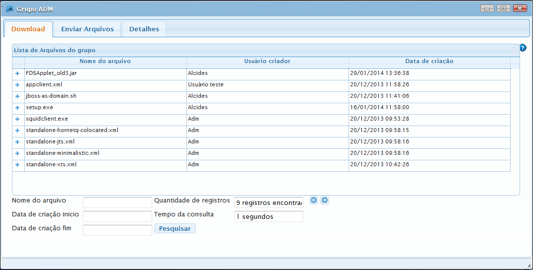 TL051 Tela de exibição dos arquivos de Download Pesquisar um arquivo no Download Para realizar a pesquisa no download é necessário preencher os campos