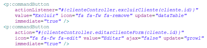 Navegação Componentes como CommandButton e CommandLink do JSF são utilizados para realizar ações, como submeter um formulário e