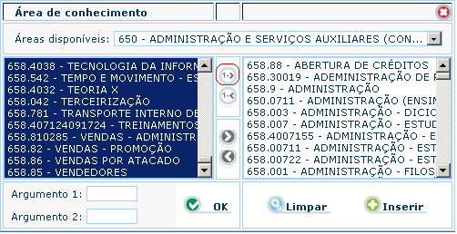 Manual PER-MAN-005 Estatísticas Circulação de Materiais - Geral Para selecionar áreas do conhecimento utilizando a opção Áreas disponíveis Há duas maneiras de selecionar as áreas desejadas: Quero