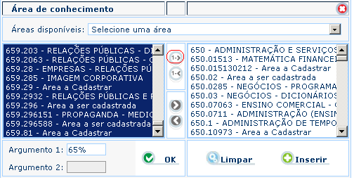 Manual PER-MAN-005 Estatísticas Circulação de Materiais - Geral Seleção de áreas utilizando argumentos 1 e 2. Possibilita utilizar alguns caracteres especiais.