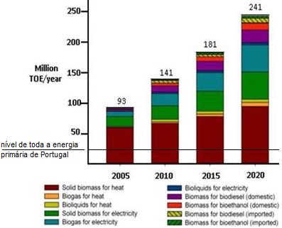 A Biomassa será a fonte energética renovável dos países mais competitivos Na Europa Nos EUA Projeções da procura por biomassa para energia em 2020 na Europa