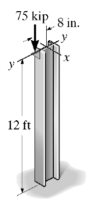 Exercício de fixação- 5) A coluna W8x48 de aço estrutural A-36 está engastada na base e presa por pino no topo.
