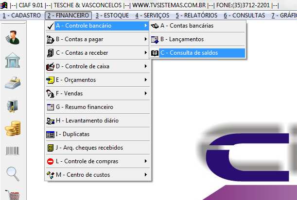 Quando Desejar consultar o saldo basta acessar a guia FINANCEIRO > CONTROLE