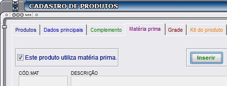 Sim e clique no botão Gravar. Para utilizar este recurso devemos ter alguma matéria prima cadastrada.