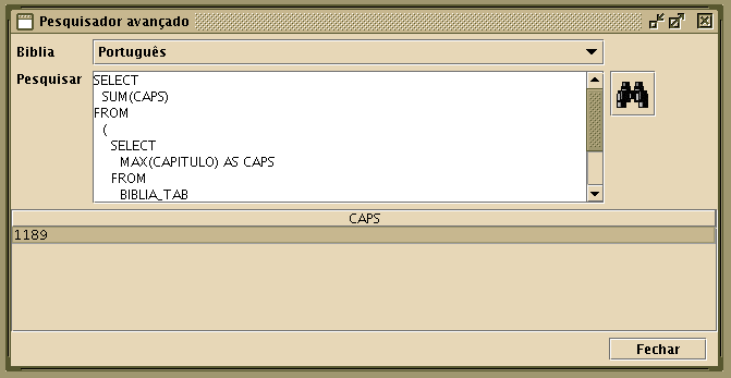 Pesquisando o banco de dados diretamente em SQL (para usuários avançados somente) Para abrir o Pesquisador Avançado Jaspe, como uma janela criança a ser utilizada dentro da janela principal, clique