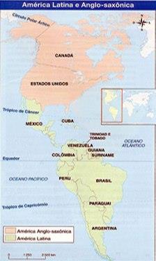 América Anglo-Saxônica - Canadá e EUA, cujo idioma oficial predominante é o inglês. No Canadá, o francês também é considerado uma língua oficial.