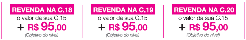 *Veja no extrato de vendas da C. 16, 18, 19 e 20, ou no boleto bancário das C. 17, 18, 19 e 20 o valor da sua Revenda de C. 15 e quanto você precisa adquirir na soma das C.