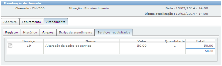 2.2.7 Serviços requisitados Na guia Serviços requisitados, o usuário final poderá visualizar todos os serviços que foram adicionados a requisição.