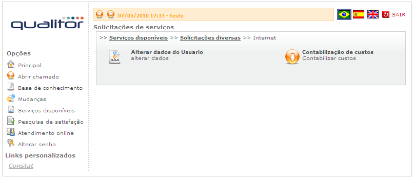 Assim que o link for acionado, os serviços disponíveis são apresentados à direita. Basta clicar sobre o ícone, ao lado do nome e descrição do serviço.