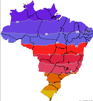 3 - Previsão do índice ultravioleta máximo para condições de céu claro (sem nuvens) no Estado do Rio Grande do Sul, em 15/08/2013.