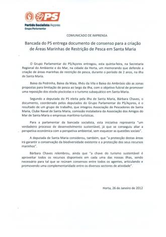 Final do Processo Participativo Apresentação da pretensão ao Governo dos Açores SubSecretario Regional das Pescas