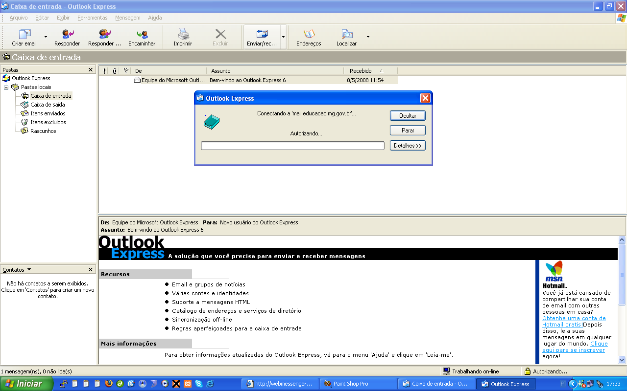 3- COMO VERIFICAR SE SUA CONTA ESTÁ FUNCIONANDO CORRETAMENTE NO OUTLOOK EXPRESS.