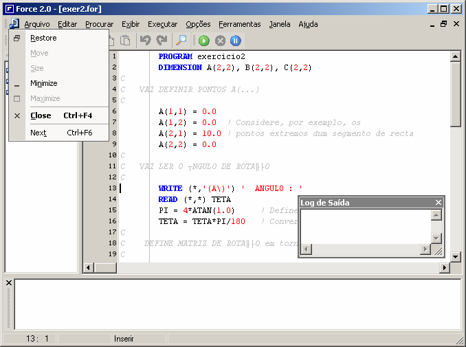 Interface Controlo dos ficheiros fonte CFAC: