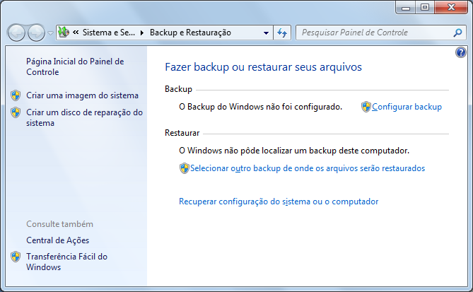 Backup (cópia de segurança) Permite transferir arquivos do HD para outras unidades de armazenamento. As cópias realizadas podem seguir um padrão de intervalos entre um backup e outro.