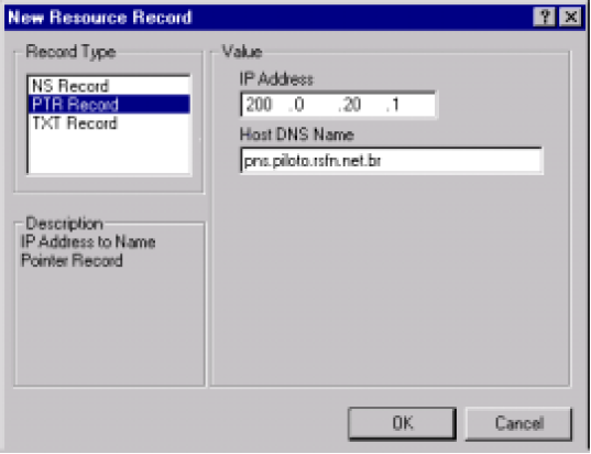 Figura 29 - Criando um Registro do Tipo PTR Windows NT 4.
