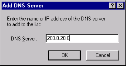 Figura 4 - Adicionando um Novo Servidor de DNS Windows 2000 Criando um Domínio Direto Primário Para cadastrar um domínio direto, clique com o botão direito do mouse na opção Forward Lookup Zones que