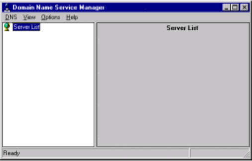 Na tela inicial do DNS Manager, clique no ícone Server List para apresentar os servidores cadastrados.