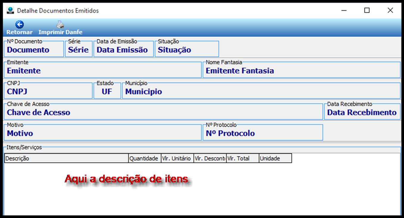 Caso o usuário não tenha realizado o download do XML, ao selecionar um documento e clicar no botão, o sistema informa Apenas é possível ter detalhes de documentos