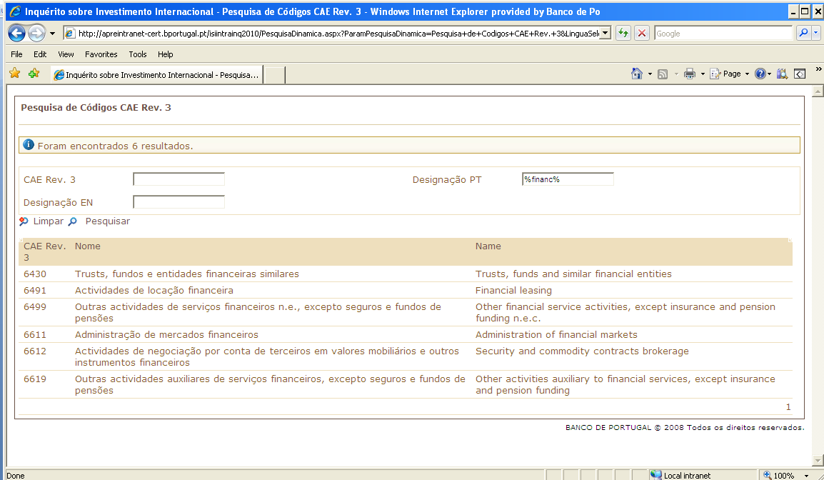 Fig. 10 Pesquisa de códigos CAE Rev.3 Fig. 11 Resultado da pesquisa de códigos CAE Rev.