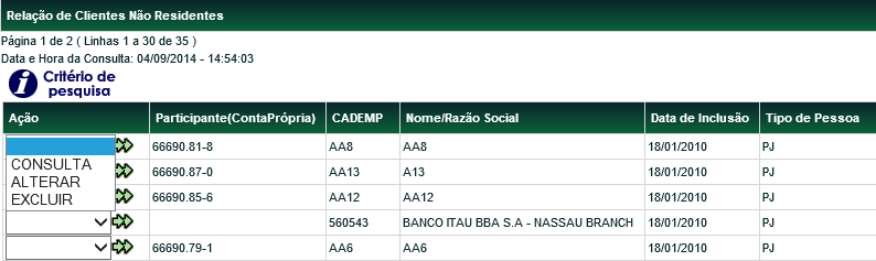 Manutenção de Cadastro de Cliente Não Residente Operações Menu Derivativos Realizados no Exterior > Lançamento > Manutenção de Cadastro de Cliente Não Residente Visão Geral Função exclusiva para