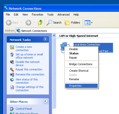 1 Anexo A: Verifique as definições da rede. Windows XP Definir a placa de rede para obter automaticamente um endereço TCP/IP: a. Clique em Abrir. b. Seleccione Definições. c.