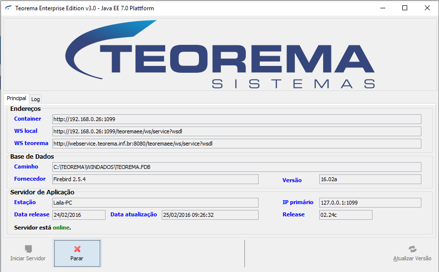 Figura 4 Servidor totalmente inicializado conforme log.