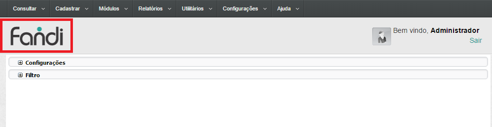 Remoção de logomarca da empresa Avonale Soluções Inteligentes No topo do sistema exibirá somente a logomarca do FANDI.