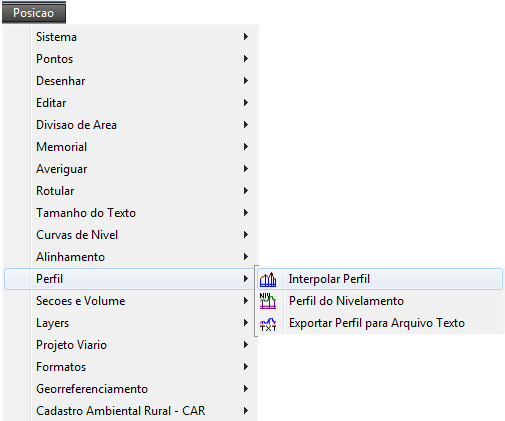 Módulo de Topografia Avançada Perfil. Esta ferramenta gera uma representação em corte longitudinal da superfície física do terreno.